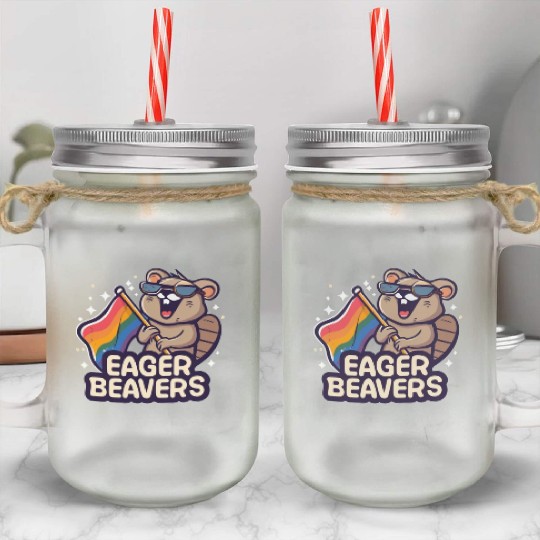 Eager Beavers with Pride LGBT Flag Mason Jar Cups