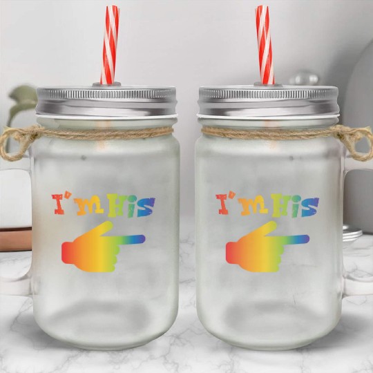 I m His LGBT Pride Couple Matching Gay Lesbian Men Mason Jar Cups