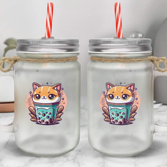 Anime Cat Bubble Tea Mason Jar Cups