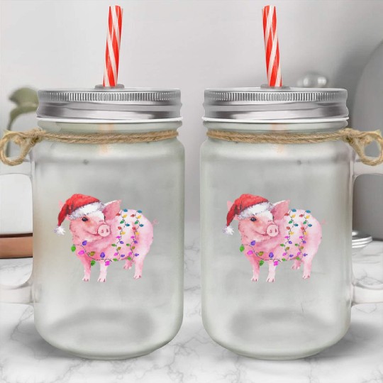 Pig Christmas Light Mason Jar Cups