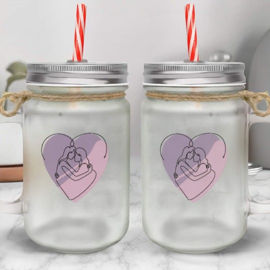 Minimalist Silhouette of Lesbians in Heart Mason Jar Cups