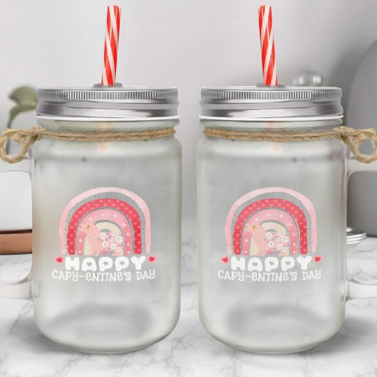 Comfort Colors Capybara Valentines Day Cute Funny Mason Jar Cups