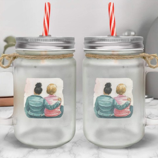 Watercolor Lesbian Couple Mason Jar Cups