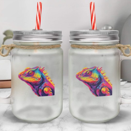 Watercolor Colorful Chameleon Colorful Animals Mason Jar Cups