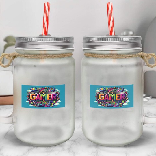 Neon Arcade Retro Gamer Mason Jar Cups