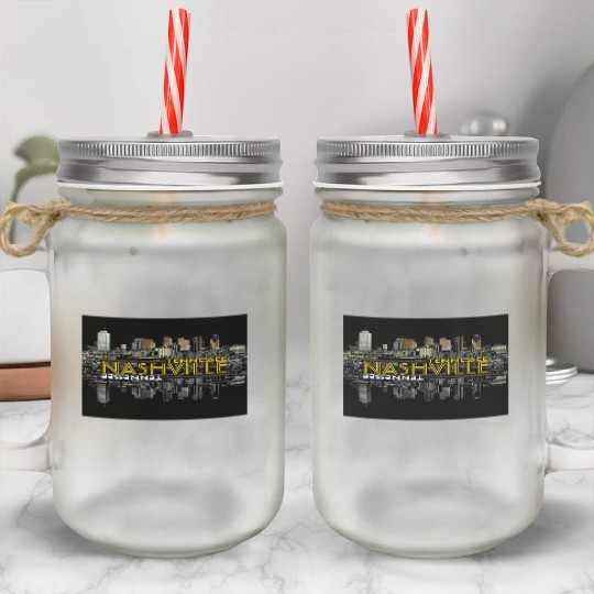 Nashville Tennessee Neon Glow Reflective Skyline Mason Jar Cups