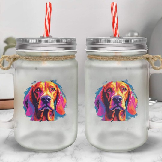 Watercolor Colorful Redbone Coonhound Mason Jar Cups