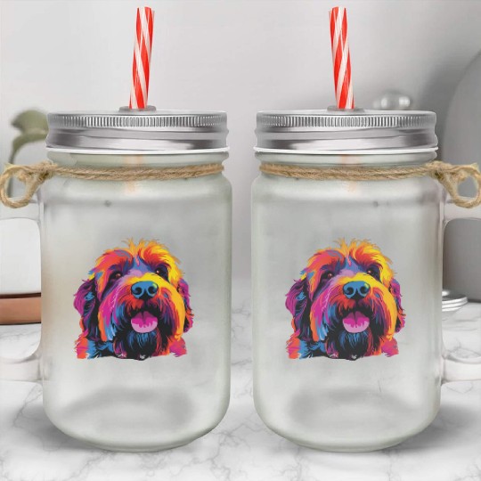 Colorful Russian Black Terrier Mason Jar Cups