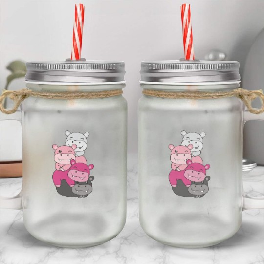 Transfem Flag Pride Lgbtq Cute Hippo Mason Jar Cups