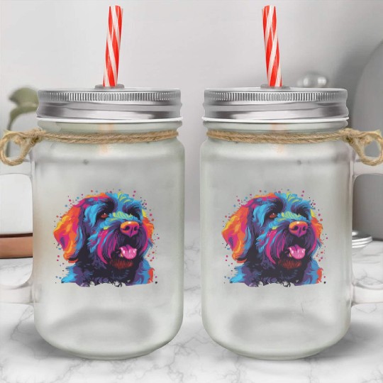 Colorful Russian Black Terrier Mason Jar Cups