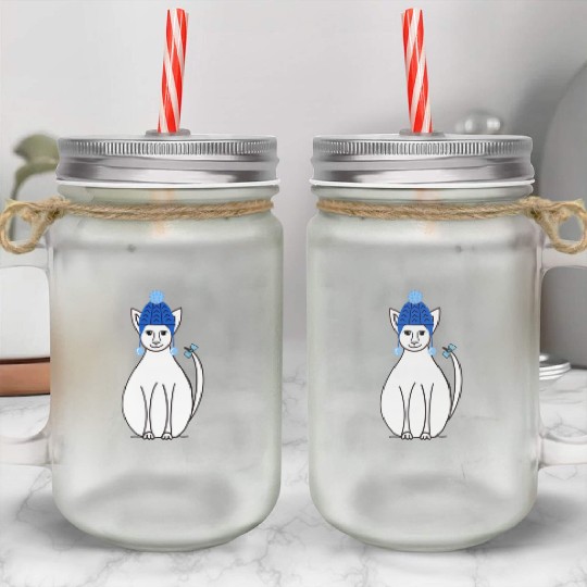 Winter cat Mason Jar Cups