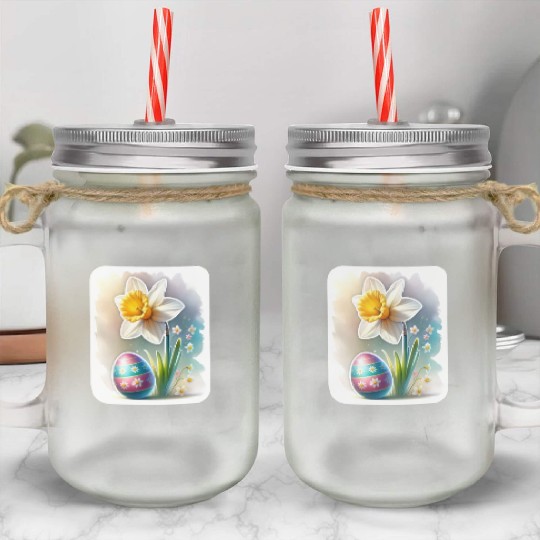 A Beautiful Daffodil With an Easter Egg Mason Jar Cups