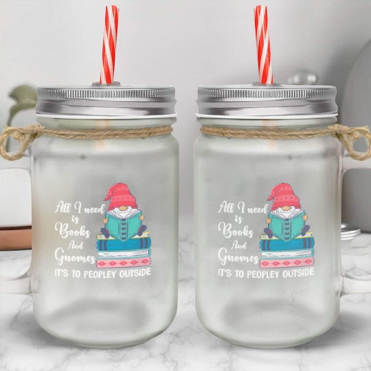 Garden Gnomes and Books Mason Jar Cups