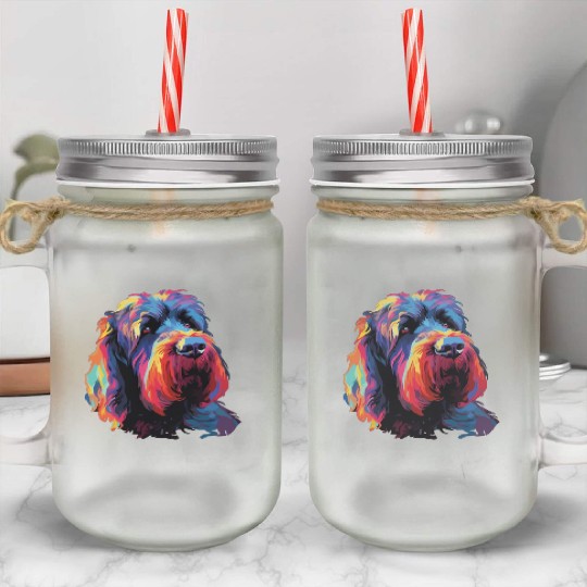 Colorful Russian Black Terrier Mason Jar Cups