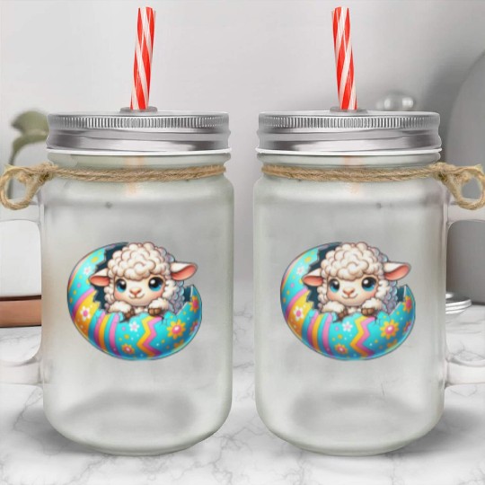 Colorful Lamb Hatching from Easter Egg Cartoon Mason Jar Cups