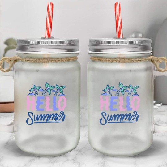 Hello Summer Palm Trees Mason Jar Cups