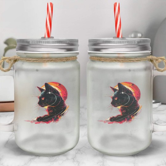 Solar Eclipse with Cat Mason Jar Cups