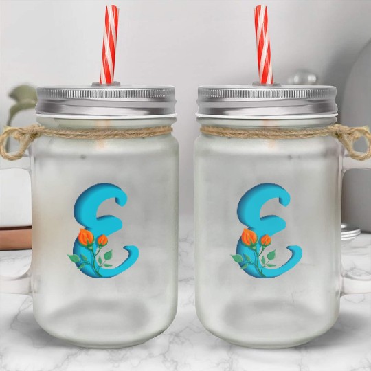 Three dimensional capital letter E rose monogram Mason Jar Cups