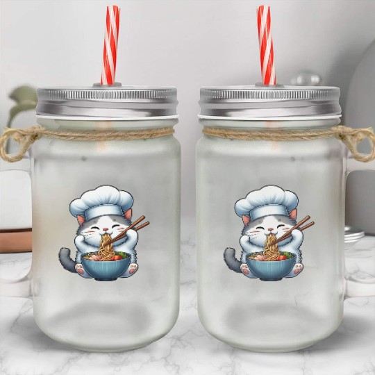 Kawaii Anime Whimsical Cat Japanese Ramen Noodles Mason Jar Cups