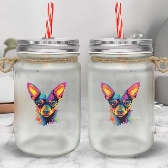 Watercolor Colorful Russian Toy Terrier Mason Jar Cups