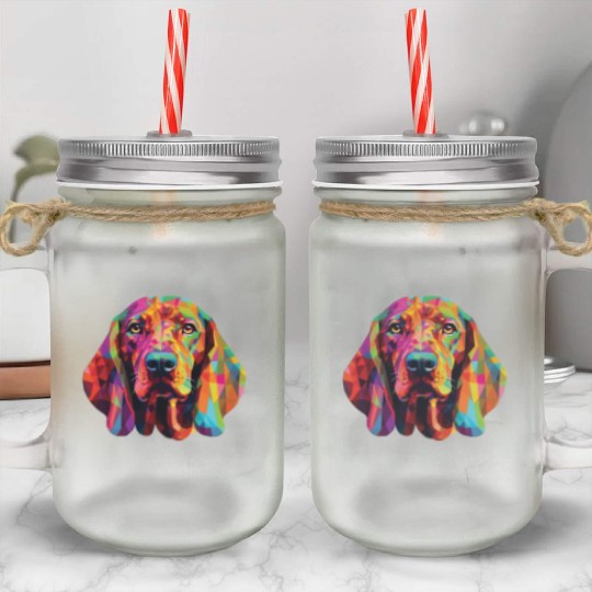 Watercolor Colorful Redbone Coonhound Mason Jar Cups