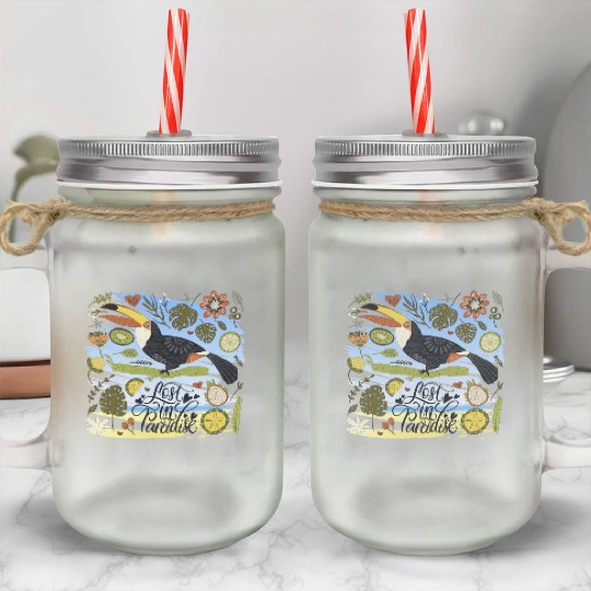 Art Unique Lost in Paradise - Bird Parrot Cartoon Mason Jar Cups