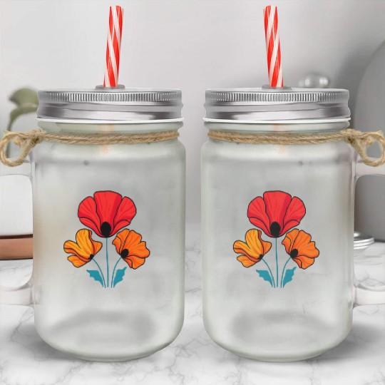 Poppy Bloom Mason Jar Cups