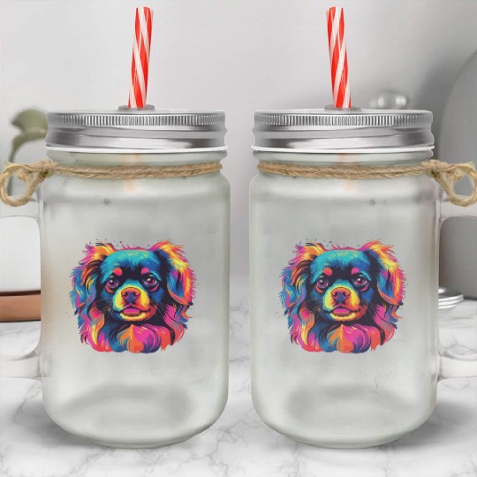 Watercolor Colorful Tibetan Spaniel Mason Jar Cups