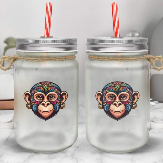 Cute Monkey Face Mason Jar Cups