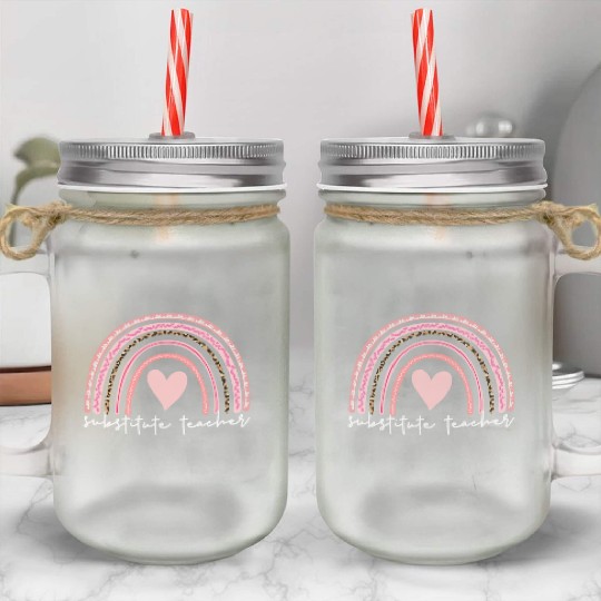 Substitute Teacher Boho Rainbow Back To School Mason Jar Cups