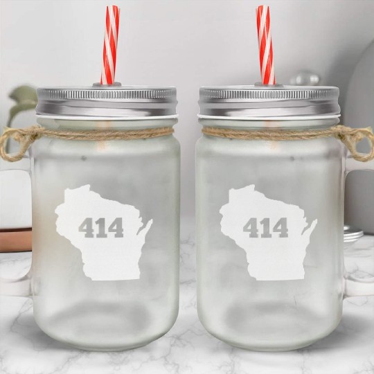 Wisconsin 414 Area Code Mason Jar Cups