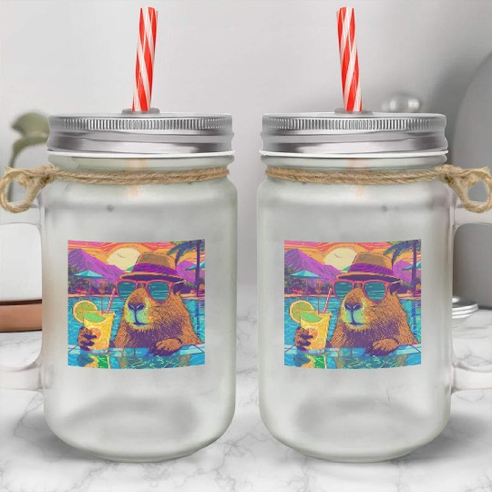 Capybara on vacation sipping on Lemonade Mason Jar Cups