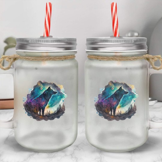 Wolf Print, Cosmic Wolves, Animal Print, Cosmos Mason Jar Cups