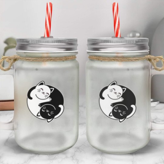 Yin and Yang Cats Mason Jar Cups