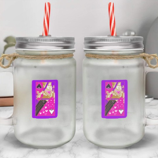 Purple Queen Of Spades Playing Card Mason Jar Cups