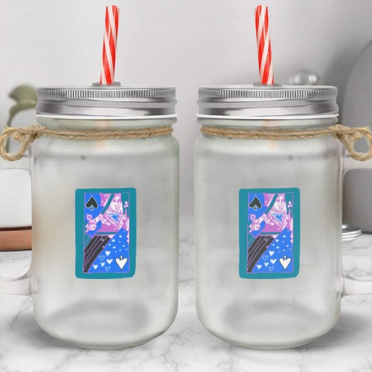 Teal Queen Of Spades Modern Art Playing Card Mason Jar Cups