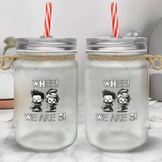 "Whee!! We Are 3!" Toddler Twins Birthday Mason Jar Cups