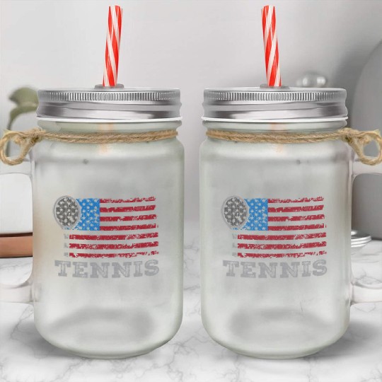 USA Flag Tennis Mens Womens US Tennis Lover Mason Jar Cups