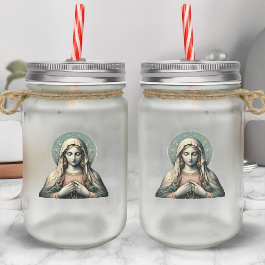 Serene Madonna ic Image Mason Jar Cups