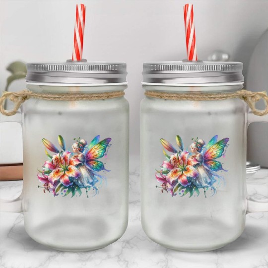 Tiger Lily Fairy Floral Fantasy Watercolor Mason Jar Cups