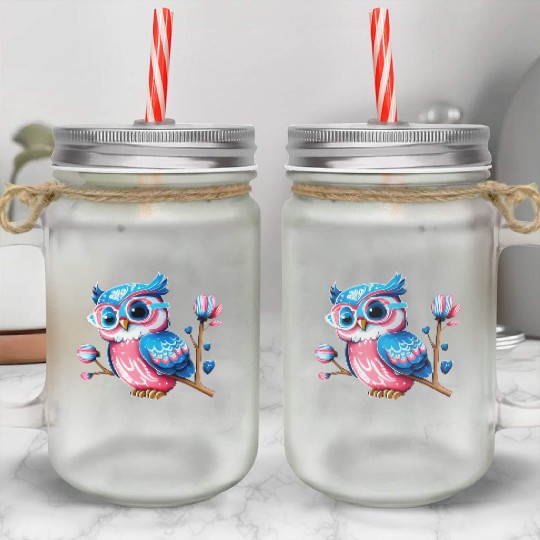 Red White and Blue Owl Mason Jar Cups