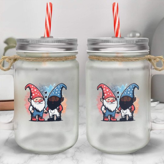 Gnome America Patriotic Whitey Melanin Gay Pride Mason Jar Cups