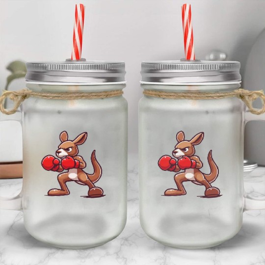 Ring Champ Kangaroo: Boxing Bound Mason Jar Cups