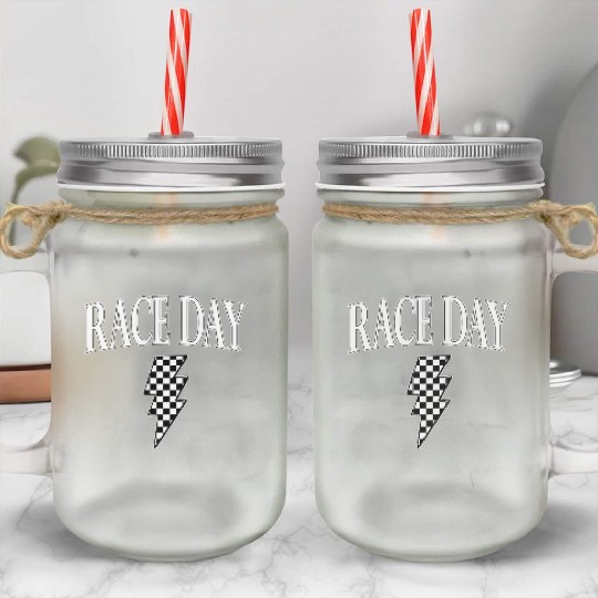 Race Day Checkered Mason Jar Cups