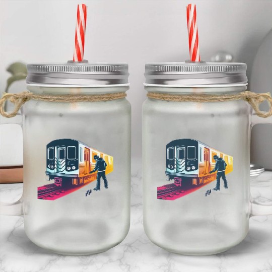 AI Teen at Subway Layup Masked Mason Jar Cups