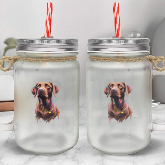 "Beau" Chocolate Labrador Retriever, Dog, Puppy Mason Jar Cups