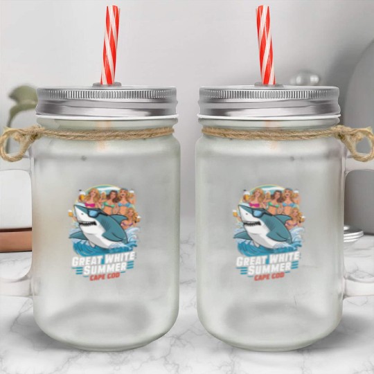 Stylish Great White Shark Mason Jar Cups (Cape Cod)
