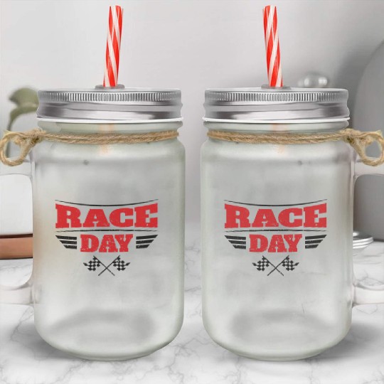 Race Day Car Racing Checkered Flag Mason Jar Cups