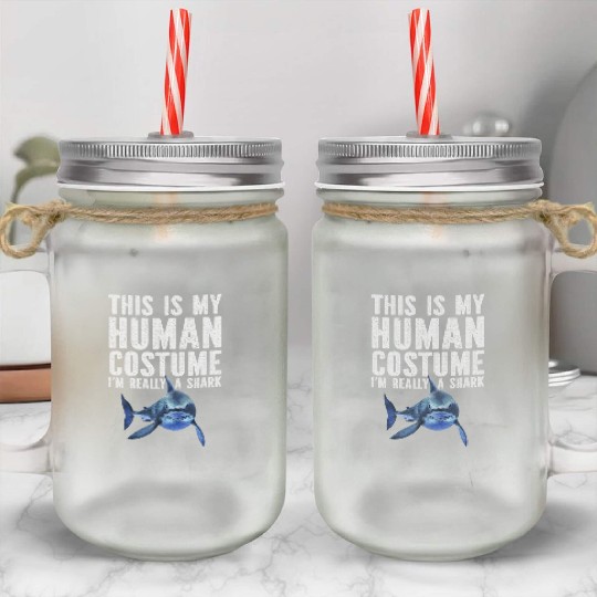 Shark Lover, My Human Costume, Great White Shark Mason Jar Cups