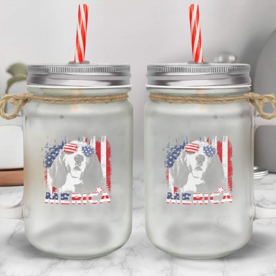 Basset Hound 4th Of July US Flag Merica Dog Lover Mason Jar Cups